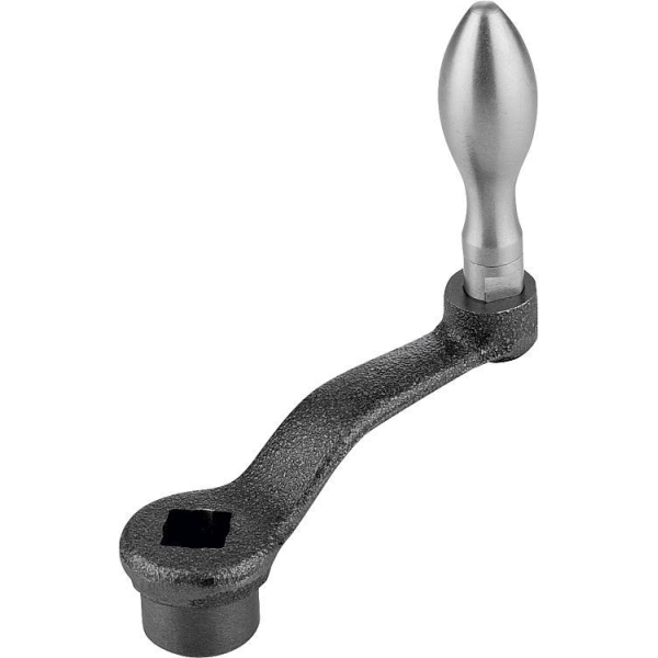 K0684 Series. Manivelas de mano acodadas similares a DIN 468, forma F, con empuñadura bombeada fija