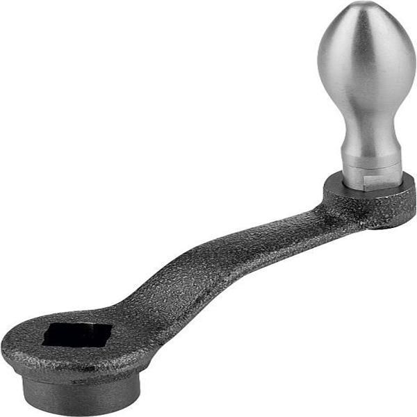 K0684.216X17 Manivelas de mano acodadas similares a DIN 468, forma D, con empuñadura bombeada giratoria