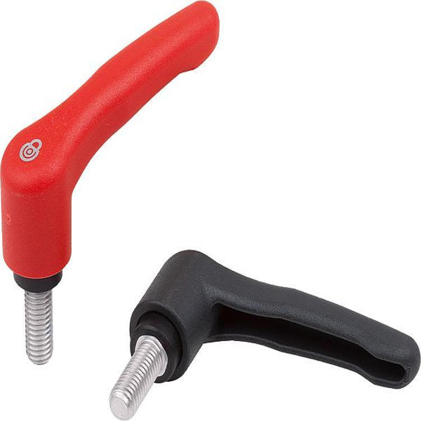K1553  Series. Palancas de sujeción de plástico con función seguridad y rosca exterior